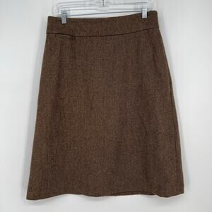 Lands’ End Wool Blend Skirt Womens 8 Brown Tweed Knee Length A-Line Pockets